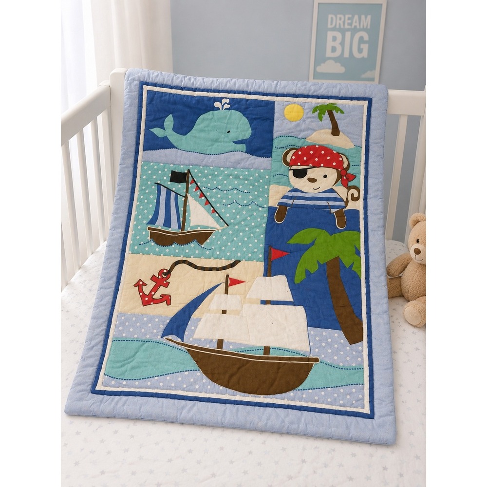 Little Bedding by NoJo Pirate Bear Nautical Baby Crib Blanket Sailboat Whale